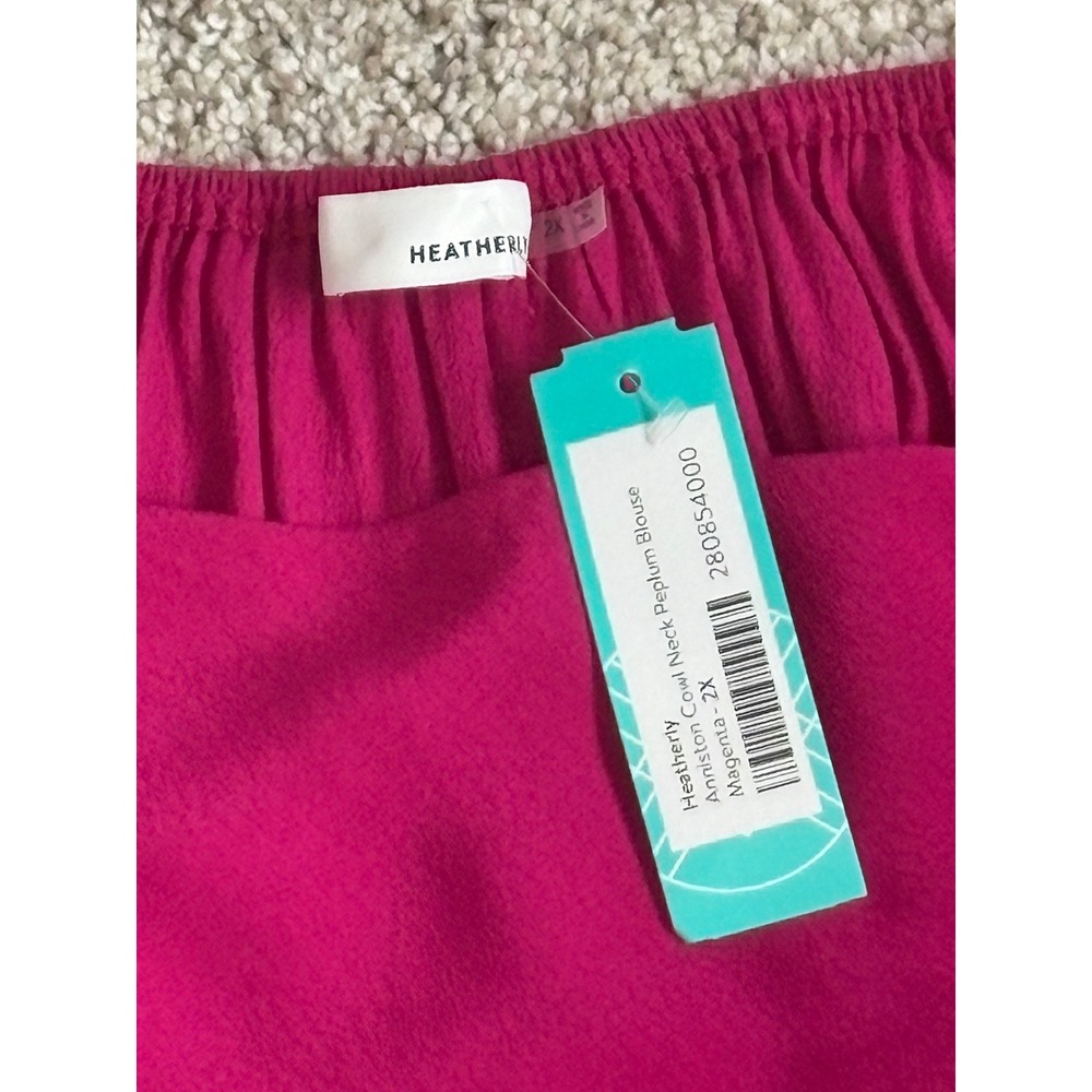 Barbiecore Milkmaid Peasant Heatherly Anniston Cowl Peplum Blouse Magenta 2X - Picture 3 of 6